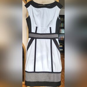 Le Chateau White Black & Gray Dress. Knee Length. Size Medium. Made in Canada